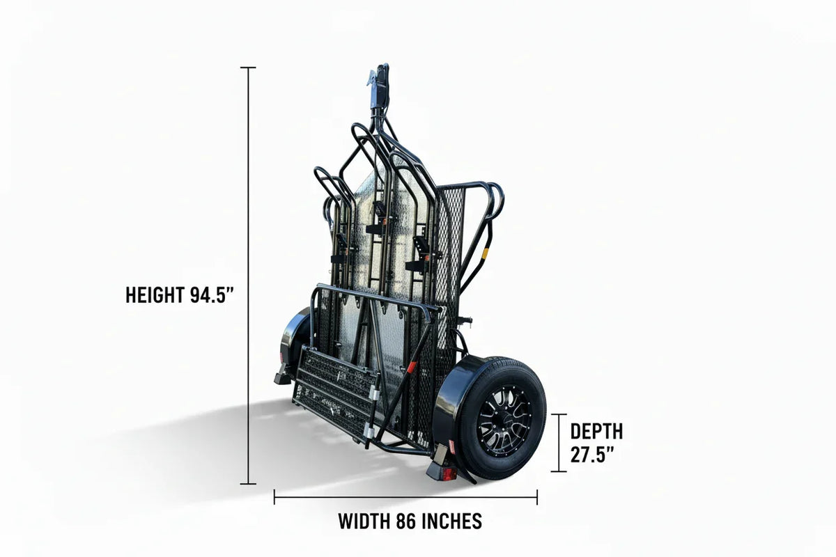 Trinity MT3 3-Rail Stand-Up Folding Motorcycle Trailer – 2000 lb Load Capacity